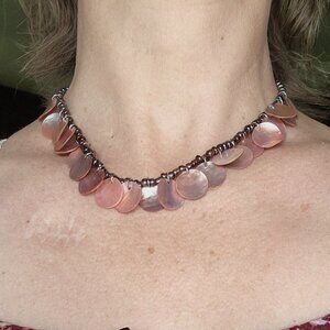 Pink shell detail necklace and matching earring set